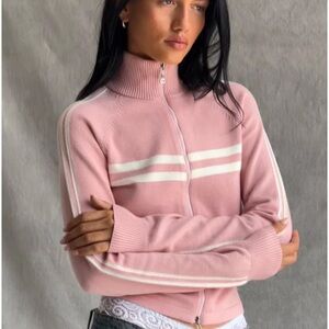 Motel Rocks Talisa Sporty Zip Through Jacket In Knit Pink